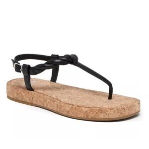 Paige Dawn Twisted T Strap Black Leather Cork Sandals Size 7